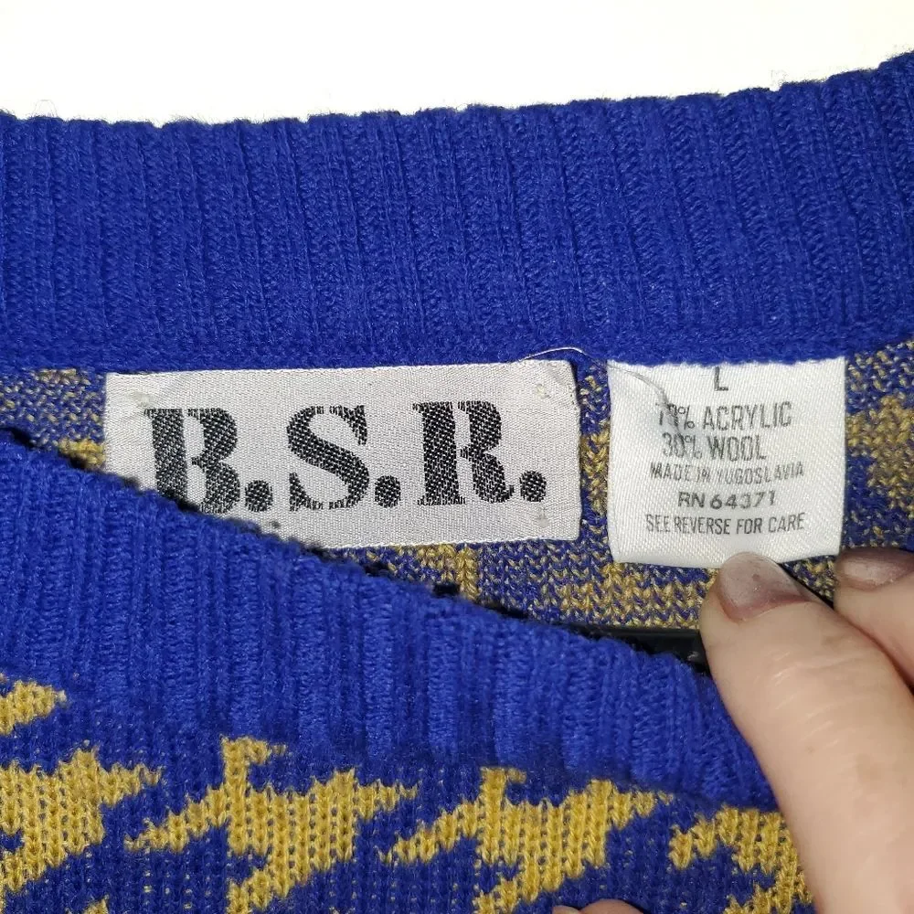 Vintage Men's Ski Skier Sweater Wool Blend Retro Ski Lodge Size L